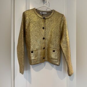 NWT Zara metallic gold coated sweater cardigan, Medium